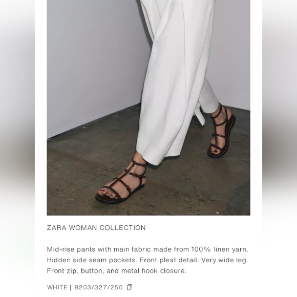 Zara Zw Collec 100% Linen High-rise Wide Leg Pleated Volume Cropped Pants - Picture 9 of 11